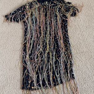 Nasty Gal Black Dress with Multicolor Sequin Fringe